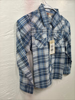 New Girls Cumberland Blue Plaid Long Sleeve Pearl Snap Medium DD-25