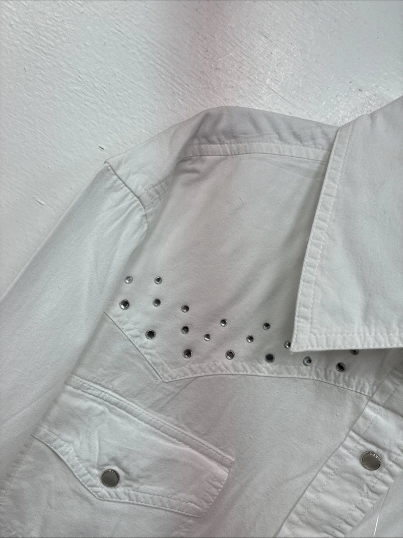 New Women’s Cumberland White Gem Long Sleeve Pearl Snap Size 1X KK-83