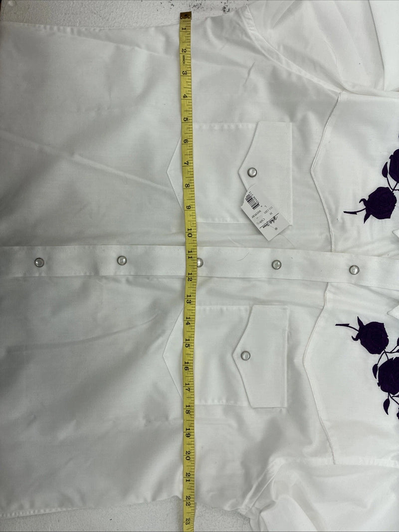 New Men’s White Horse White Purple Long Sleeve Pearl Snap Large MM-34