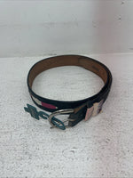 New Black Genuine Leather Wrangler Pink Striped Fabric 32” Belt #627005 Z-16