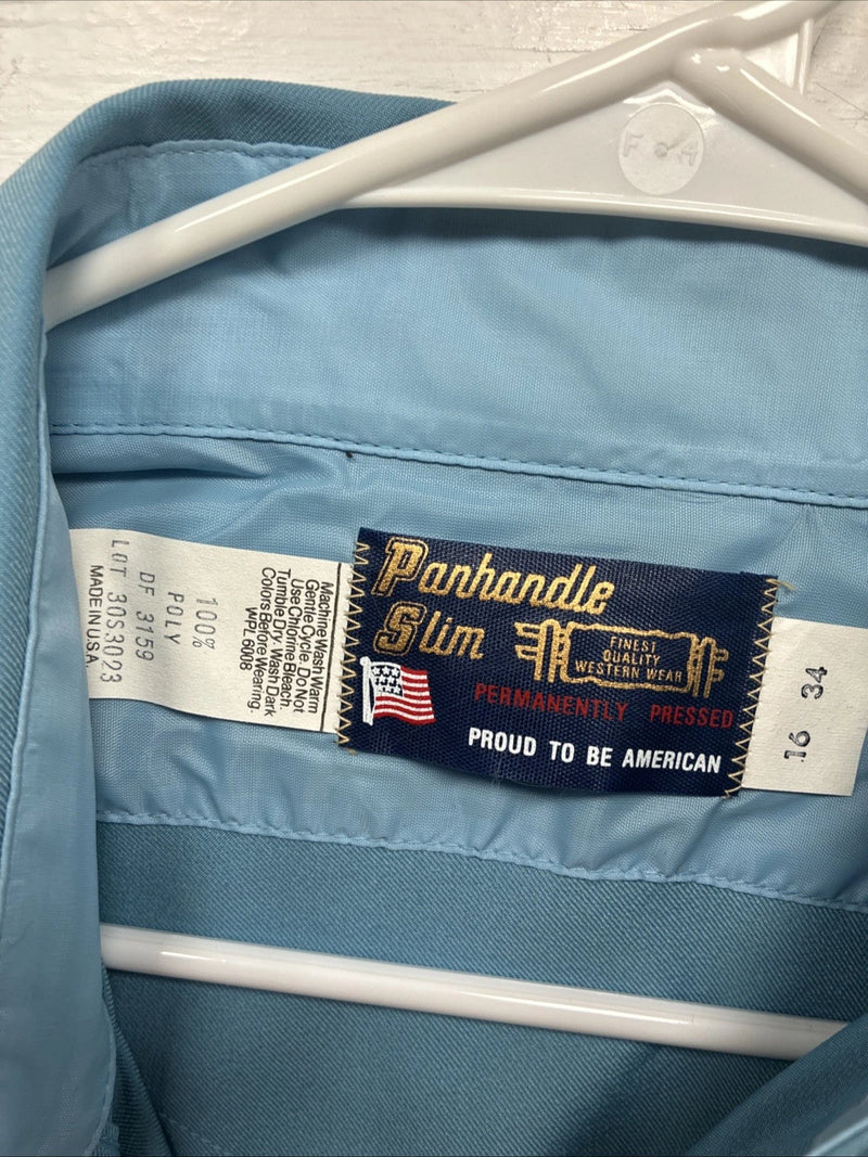 New Men’s Panhandle Slim Blue Long Sleeve Pearl Snap 16 X 34 Large M-30