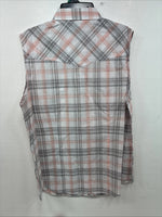 New Women’s Cumberland Pink Gray Plaid Short Sleeve Pearl Snap XL GG-76