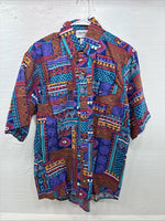 New Men’s San Angelo Multicolor Design Short Sleeve Bottom Up Large AA-60