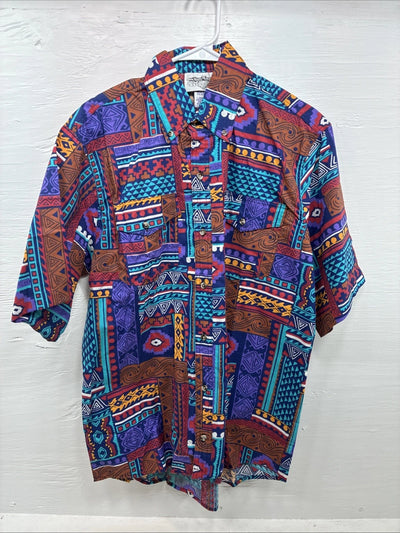 New Men’s San Angelo Multicolor Design Short Sleeve Bottom Up Large AA-60