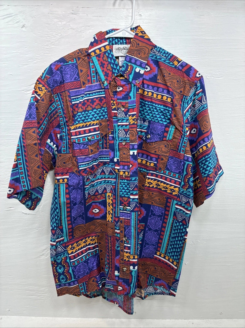 New Men’s San Angelo Multicolor Design Short Sleeve Bottom Up Large AA-60