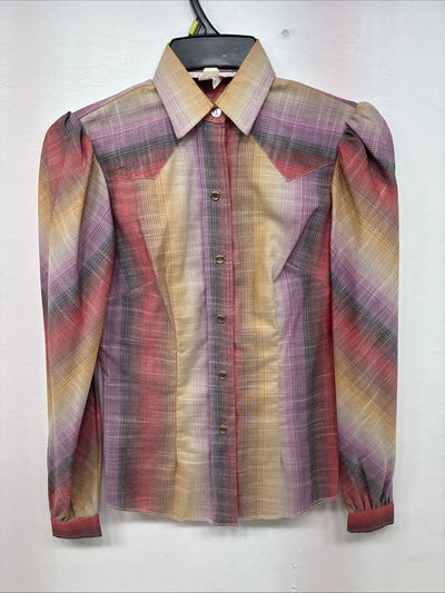 New Women’s H Bar C Multicolor Plaid Long Sleeve Pearl Snap Size 28 DD-142