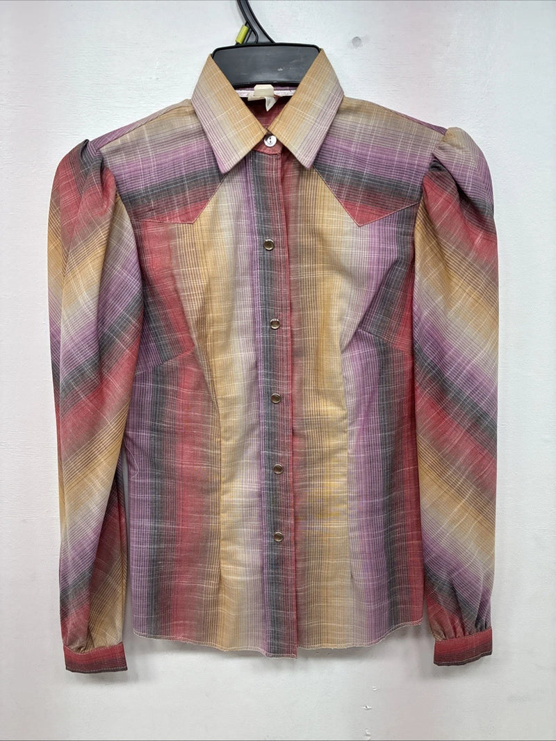 New Women’s H Bar C Multicolor Plaid Long Sleeve Pearl Snap Size 28 DD-142