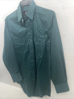 New Men’s Western Express Blue Green Long Sleeve Pearl Snap Medium B-104