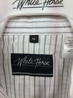 New Women’s White Horse Gray Stripe Long Sleeve Pearl Snap Medoum LL-105