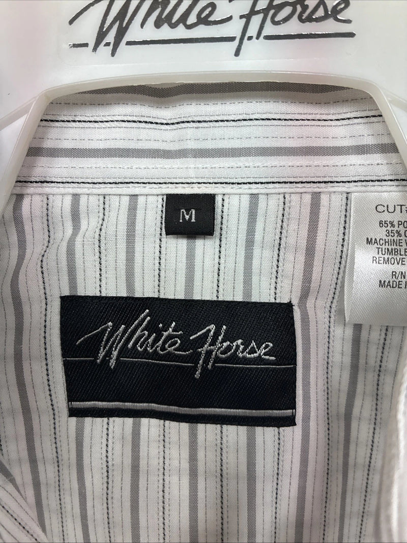 New Women’s White Horse Gray Stripe Long Sleeve Pearl Snap Medoum LL-105