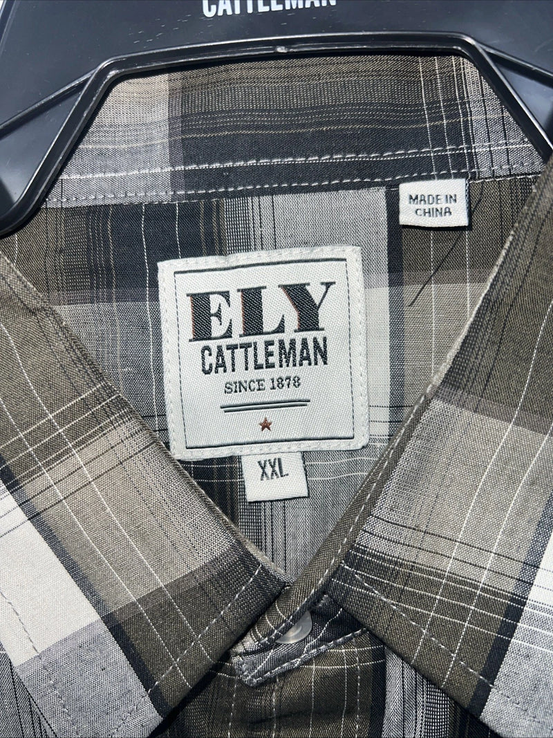New Men’s Green Plaid Rose ELY cattleman Pearl Snap Long Sleeve Shirt. XXL G-66