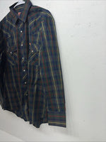 New Men’s ELY Plains Green Plaid Long Sleeve Pearl Snap Shirt 16x34 L P-74
