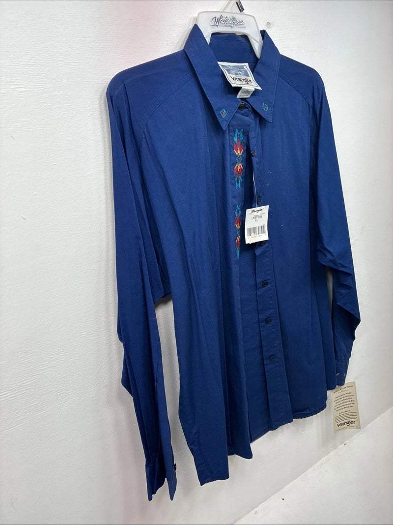 New Women’s Wrangler Blue Designed Long Sleeve Pearl Snap XL II-20