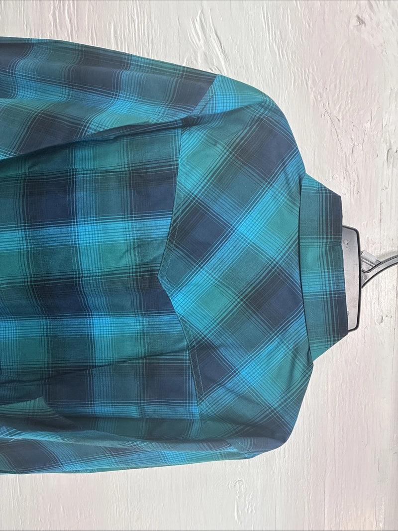 New Girls Cumberland Blue Plaid Long Sleeve Pearl Snap Size 2XL CC-120