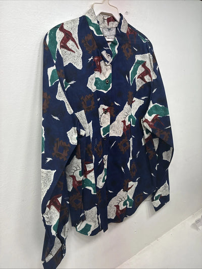 New Women’s Cowboy Threads Blue Design Long Sleeve Button Up Medium KK-23