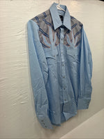 New Men’s Champion Western Blue Embroidered Long Sleeve Pearl Snap Medium K-81