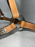 New Light Oil Genuine Leather Horse Halter With Metal Silver Plate W-21