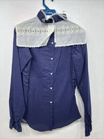 New Women’s Panhandle Slim Blue Design Long Sleeve Button Up Size 30 MM-90