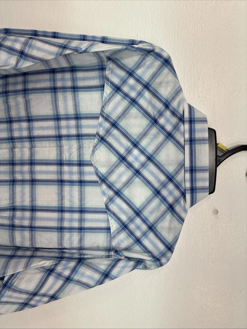 New Women’s Cumberland Blue Plaid Long Sleeve Pearl Snap Large GG-84