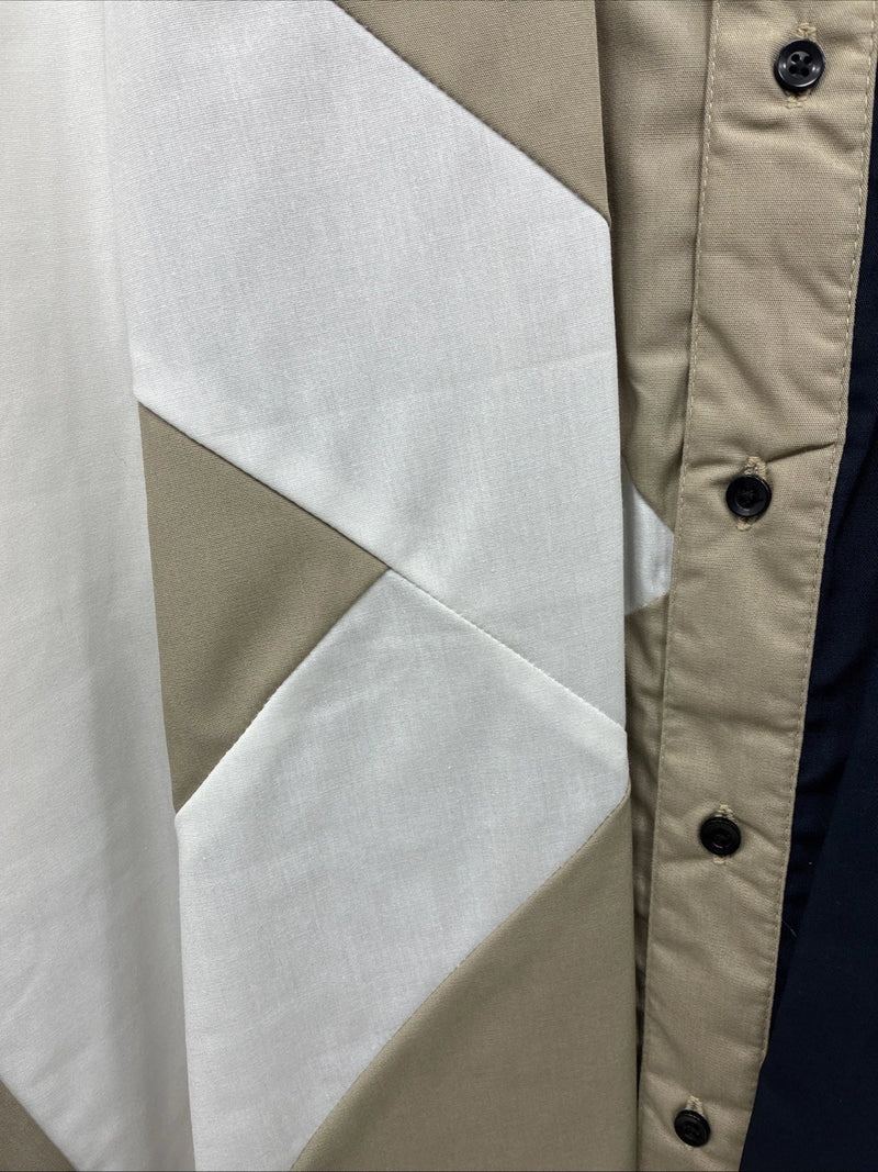 New Men’s Cowboy Threads Tan Blue Long Sleeve Button Up Large AA-21