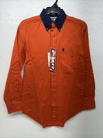 New Men’s Wrangler Orange Denim Collar Long Sleeve Button Up Small A-195