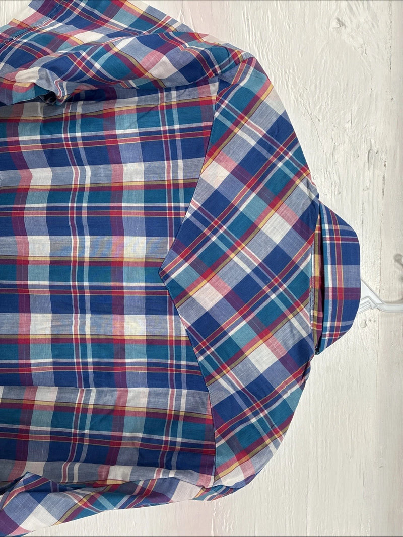 New Men’s ELY Cattleman Purple Plaid Short Sleeve Pearl Snap Medium CC-15
