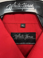 New Men’s White Horse Red Simple Long Sleeve Pearl Snap XL O-59