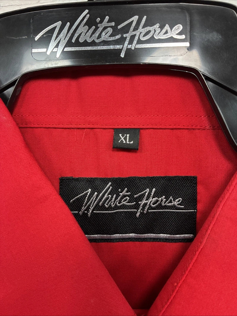 New Men’s White Horse Red Simple Long Sleeve Pearl Snap XL O-59