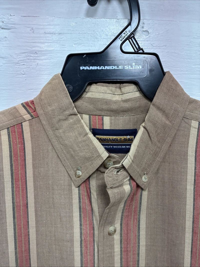 New Men’s Panhandle Slim Brown Red stripe Long Sleeve Button Up Large V-41