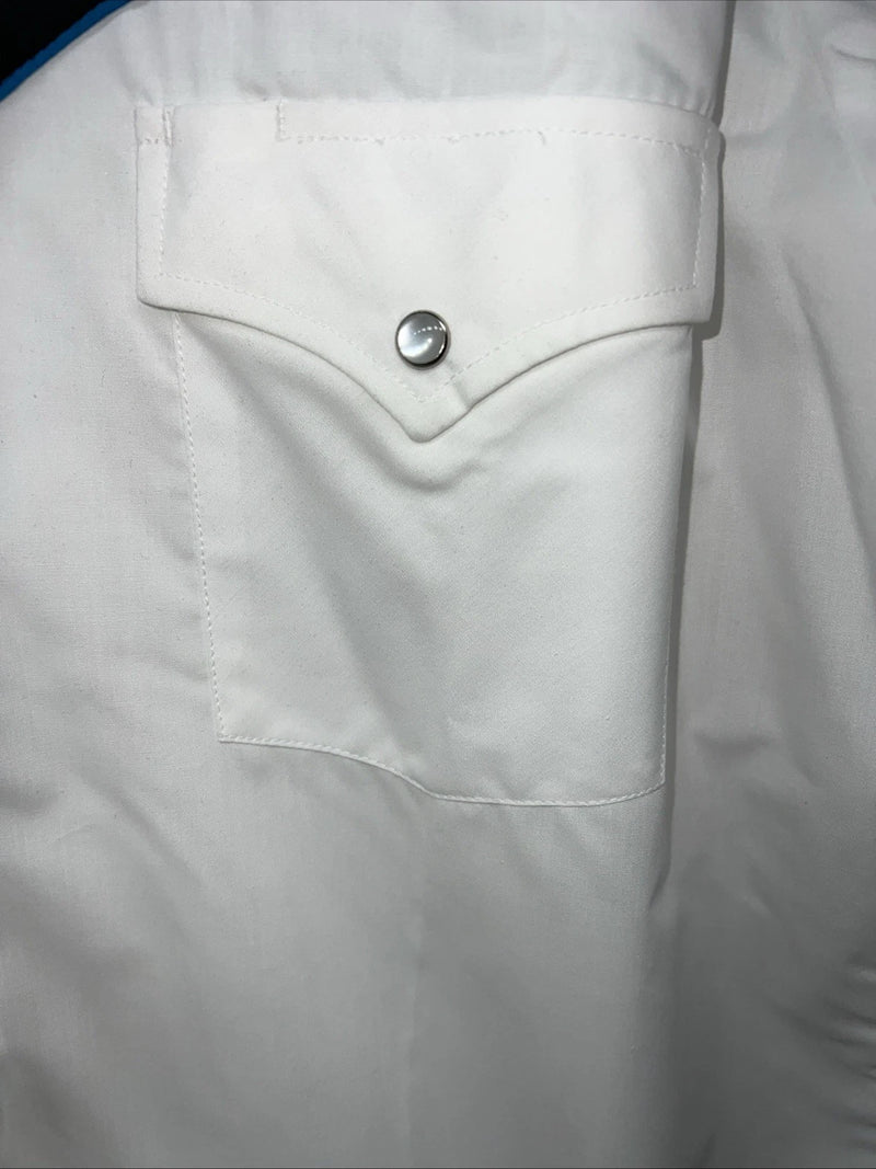 New Mens White ELY Diamond Long Sleeve Pearl Snap Shirt. Large P-56