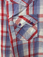 New Women’s Cumberland Purple Plaid Long Sleeve Pearl Snap Large II-101