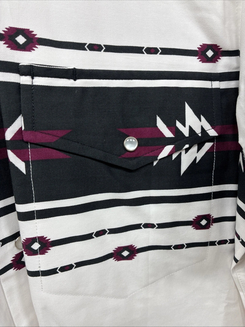 New Men’s Cumberland White Black Design Long Sleeve Pearl Snap Medium K-54