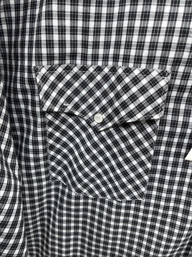 New Men’s White Horse Black White Checkered Long Sleeve Pearl Snap 3XL E-59