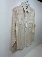 New Women’s White Horse Tan Stripe Long Sleeve Pearl Snap Medium YY-121