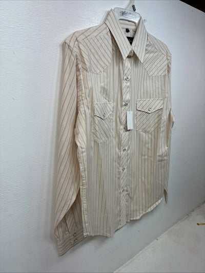 New Women’s White Horse Tan Stripe Long Sleeve Pearl Snap Medium YY-121