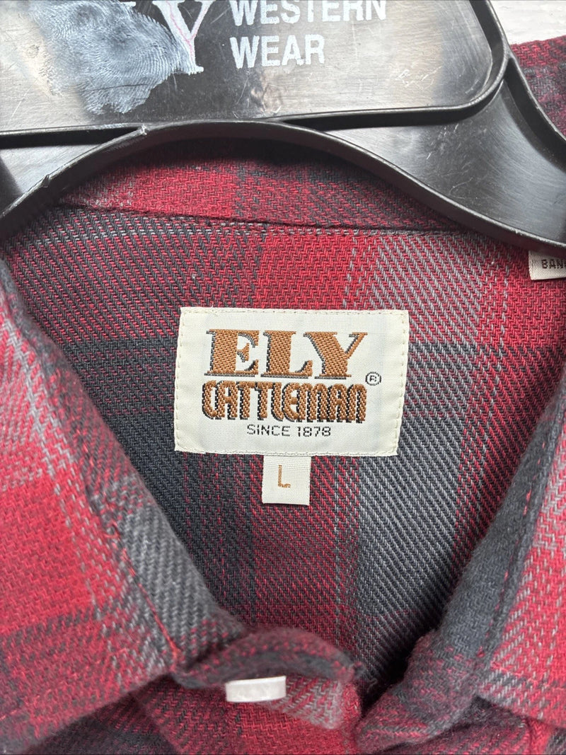 New Men’s ELY Cattleman Red Plaid Heavy Long Sleeve Pearl Snap Large CC-37