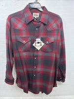 New Men’s ELY Cattleman Red Plaid Heavy Long Sleeve Pearl Snap Large CC-37