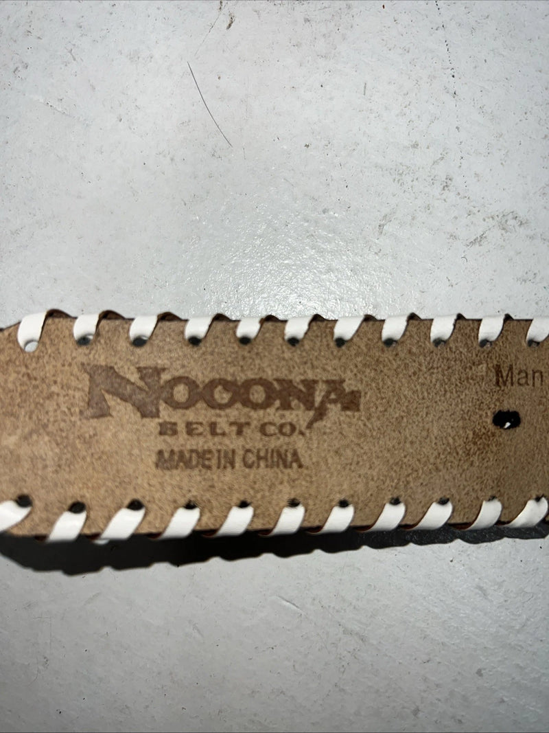 New Geniune Leather Nocona Brown White Belt Large #N3488802 W-9