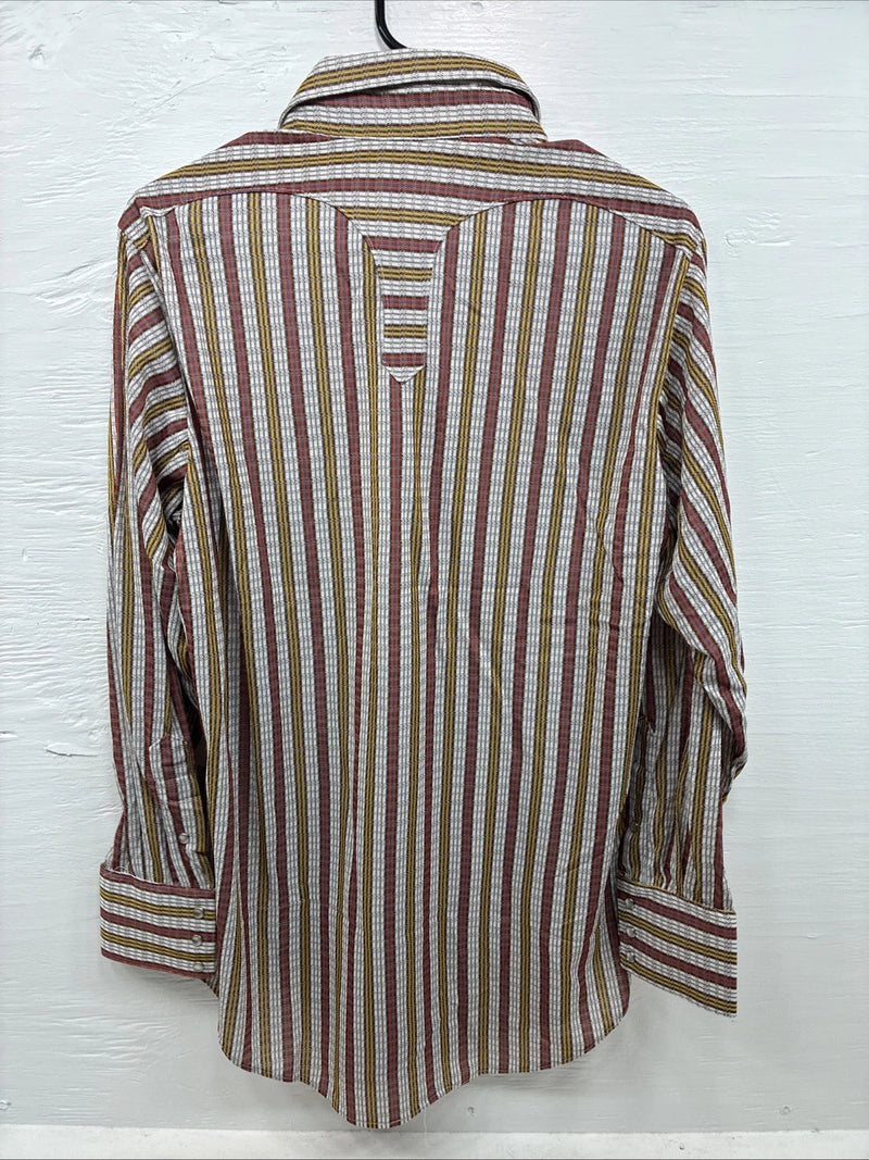 New Men’s Rock mount Multicolor Stripe Long Sleeve Pearl Snap 15.5 Medium AA-71