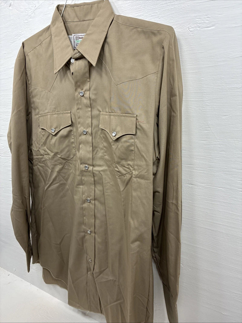 New Men’s H Bar C Brown Simple Long Sleeve Pearl Snap 16 X 33 Large A-65