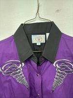 New Women’s Country Charmers Purple Black Long Sleeve Pearl Snap Large LL-37