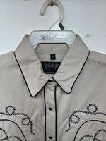 New Women’s White Horse Tan Design Long Sleeve Pearl Snap Large LL-29