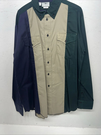 New Men’s Green Tan Blue Cowboy Threads Button Up Long Sleeve Shirt. Large P-27