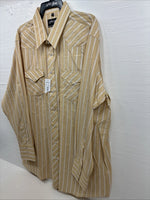 New Men’s White Horse Yellow Stripe Long Sleeve Pearl Snap 2XL H-27