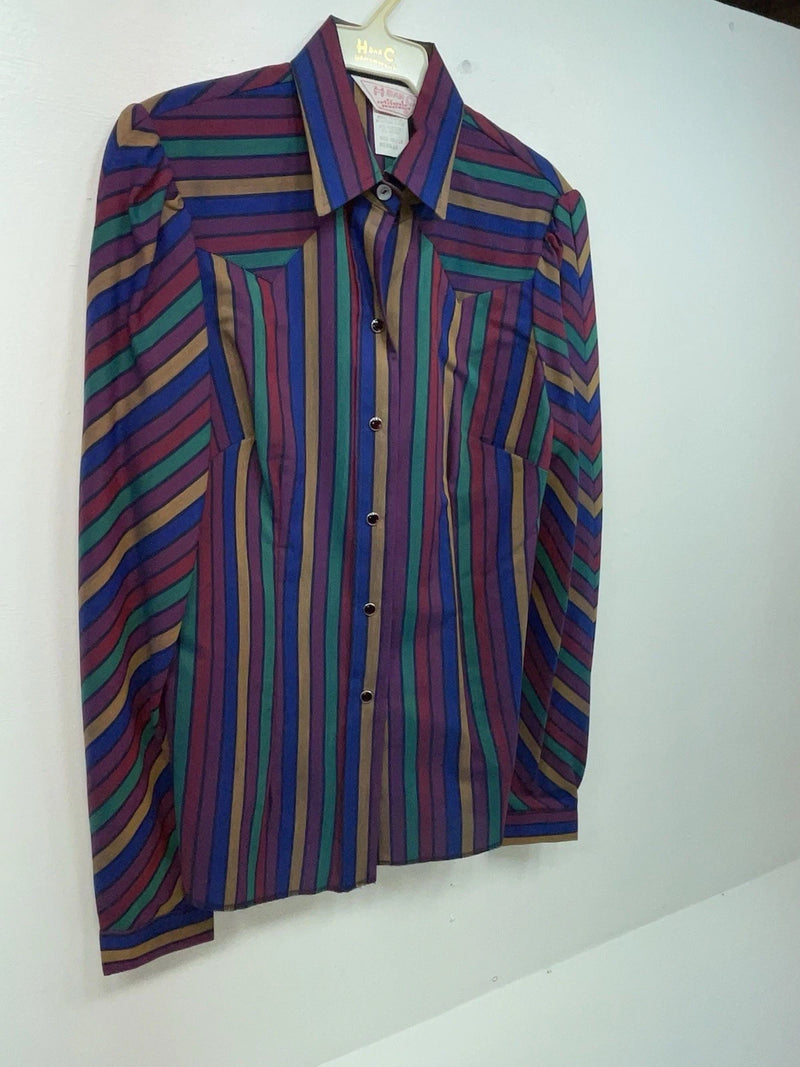 New Women’s Color Striped H Bar C Long Sleeve Button Up Shirt #20119 3B-38