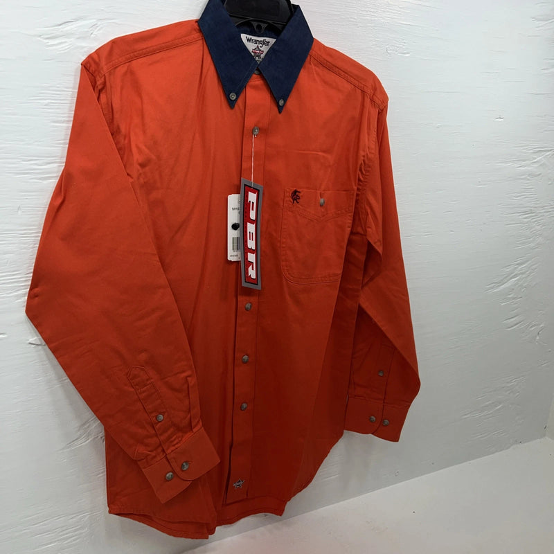 New Men’s Wrangler Orange Long Sleeve Button Up Small B-55
