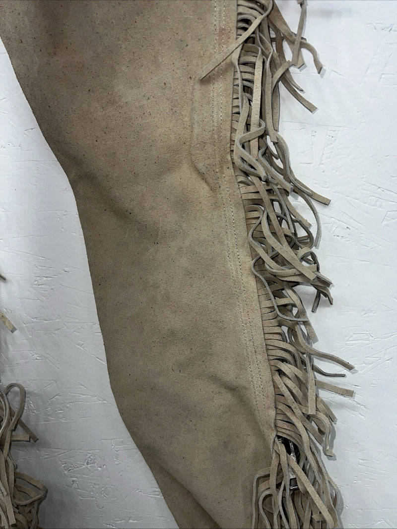 NOS Tan Show Chaps With Fringe Adjustable Waist 37” L-22