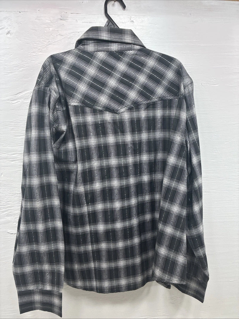 New Girls Cumberland Black plaid Long Sleeve Pearl Snap Size 2XL CC-121