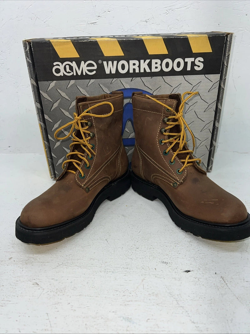 New Women’s Brown Lace Up Acme Work Boots. 08070 7.5 7 1/2 M. 17-84