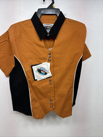 New Women’s Cumberland Orange Black Short Sleeve Button Up Large MM-134
